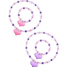 Jewelry Sets Zhanmai Necklace Bracelet Jewelry Set Boys Girls Lovely Princess Heart Shape Beads Necklace Set for Dress Up Jewelry Party Sweet Style