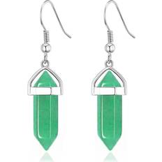 Silver Plated Earrings Green aventurine gemstone drop earrings