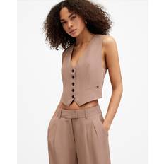 Brown - Woman Vests AllSaints Deri Lyn Linen Blend Waistcoat