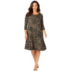 Jessica London Dresses Jessica London Plus Women's Stretch Knit Three-Quarter Sleeve T-shirt Dress in Soft Camel Pebble Cheetah Size W