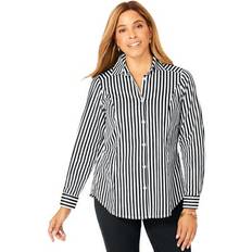 Jessica London Blouses Jessica London Plus Women's Stretch Poplin Shirt in Black Feeder Stripe Size W Button Down Blouse