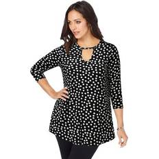 Jessica London Tops Jessica London Plus Women's Stretch Knit Keyhole Swing Tunic in Black White Dot Size 22/24 Shirt