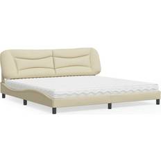 Beige Sengepakker vidaXL Seng Med Madras 200x200 cm Stof Cremefarvet Sengesæt