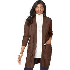 Jessica London Outerwear Jessica London Plus Women's Cable Duster Sweater in Rich Brown Size 14/16 Cardigan