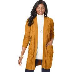 Jessica London Outerwear Jessica London Plus Women's Cable Duster Sweater in Rich Gold Size 26/28 Cardigan