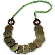Women - Wood Necklaces Avalaya Grass Wood Button Bead Necklace - Green/Brown