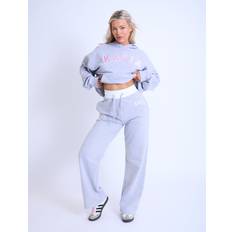 Trousers & Shorts Kaiia Contrast Waistband Wide Leg Sweat Pants Grey Marl & Pink