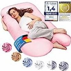 SMOOTHY Gravidkudde, sidosovkudde, kroppskudde, babykudde och amningskudde U-form med avtagbart och tvättbart överdrag av 100% bomull junior XL, x cm, rosa
