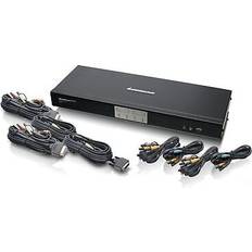 4-port dual-link dvi kvmp switch with 7.1 audio and cables, taa complia Red