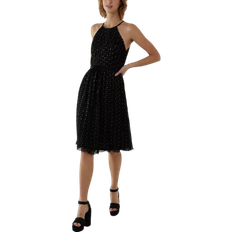 Knee Length Dresses Blue Vanilla Pleated Halter Midi Dress - Black