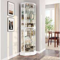 White Glass Cabinets Belleze Curio White Glass Cabinet 26x72"