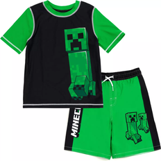 Black - Boys Swimsuits Minecraft Kid's Zombie Creeper Alex Steve Rash Guard & Swim Trunks Outfit Set - Creeper