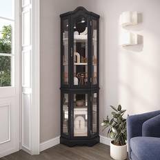 Black Glass Cabinets Belleze Curio Black Glass Cabinet 21.5x70.2"