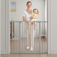 BabyBond 36" Extra Tall Dog Gates for Doorway and Stairs, Easy Step Gate, Premium Cat/Pet Gate, Auto Close Safety Child Gates, with Extenders and Hardware/Pressure mounting Kit, Gray1