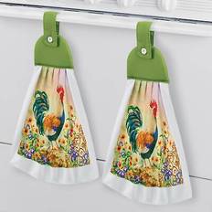 Polyester Kitchen Towels Collections Etc Rooster country charm hanging set of 2 Kitchen Towel Green