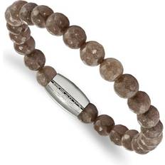 Stainless Steel Bracelets Overstock Chisel Stainless Steel Polished Brown Jade Bead Stretch Bracelet