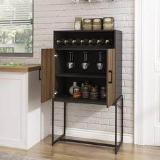 Shelves Liquor Cabinets soges Freestanding Wine Bakers Rack Black Liquor Cabinet 26.3x49.1"