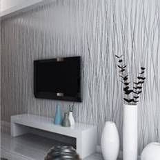LivingAndHome 10M 3D Crushed Silk Striped Grey Silver Textured Wallpaper for Room