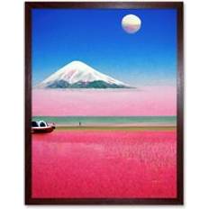 Brown Framed Art ARTERY8 Print Surrealist Japan Mount Fuji Landscape Painting Framed Art