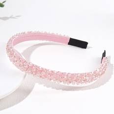 Shein pc Pink Four Row Crystal Beaded Handmade Hairband With Crystal Headband Buckle Perfect Daily Wear