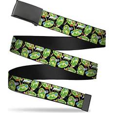 Clothing Buckle-Down Belt Plain Clamp Rick and Morty Portal Multi Character Scattered Black Green 1.25 Wide Fits up to