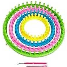 Telares de Punto Relaxdays Knitting ring set crochet looms circle for children & adults 4 frames 2 needles