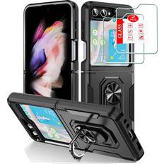 Samsung Galaxy Z Flip5 Mobile Phone Cases Anvzle 2 Tempered Glass Screen Protector + Magnetic Kickstand Car Mount Holder Case for Galaxy Z Flip 5