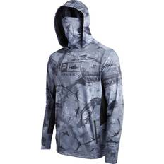 XL Fishing Jackets Pelagic Exo-Tech Hooded Gyotaku Long-Sleeve Fishing Shirt for Men Black