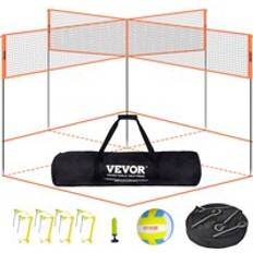 Volleyball VEVOR 4-Way Volleyball Net, Adjustable Height Badminton Net Set for Backyard Beach Lawn, Outdoor Portable Volleyball Net with Carrying Bag, 4