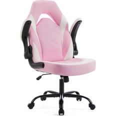 Pink Gaming Chairs Sweetcrispy Computer Gaming Desk Chair Pink Ergonomic Office Executive Adjustable Swivel Task PU Leather Racing Chair with Flip-up Armrest for Adults, Kids, Men, Girls, Gamer, White Pink