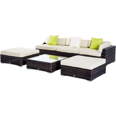 Brown - Metal Outdoor Lounge Sets OutSunny 6-pcs - Brown Outdoor Lounge Set, 1 Table incl. 3 Sofas