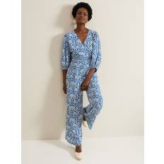 Viscose Jumpsuits & Overalls Phase Eight Amy Tile Print Jumpsuit, Blue/White