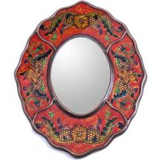 Red Wall Mirrors Novica 'Red Colonial Wreath' Wall Mirror