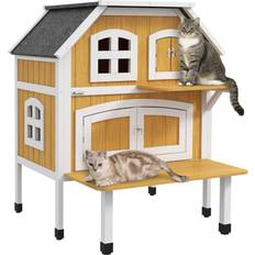 Pets Pawhut Outdoor Cat House Cat Shelter w/ Openable Asphalt Roof, Escape Doors