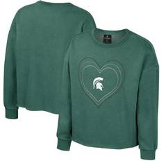 Sweatshirts Colosseum Girls Youth Green Michigan State Spartans Audrey Washed Fleece Pullover Crewneck Sweatshirt