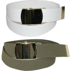 Boys - Green Belts CTM Kid's Cotton Belt with Brass Military Buckle 2-pack - Olive/White