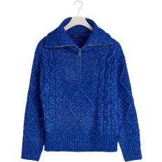 Polyamid Overdeler Gina Tricot Knitted Zip Sweater - Cobalt Blue