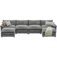 Furniture Yeshomy Sectional Modular U Shaped Chenille Grey Sofa 158.6" 6 Seater