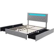 Beds & Mattresses HOMFAMILIA LED Lights Headboard and Storage Platform Queen