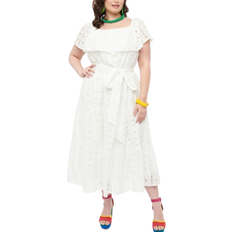 Unique Vintage Eyelet Midi Dress - White