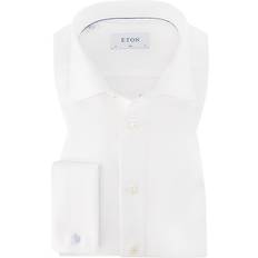 Eton Skjortor Eton Slim Fit Twill Double Cuff Shirt White