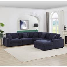 Latitude Run Couch with Ottoman W110256887 Blue Sofa 124.4" 6 Seater