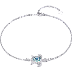 Blue - Women Anklets Pupillemon Jewelry Sea Turtle Ankle Bracelet - Silver/Opal