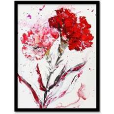 Red Framed Art ARTERY8 Carnation Flower Watercolour Print A4 Framed Art