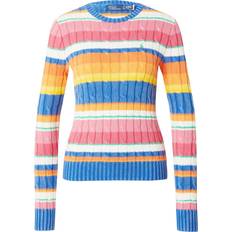 Polo Ralph Lauren Pink Jumpers Polo Ralph Lauren Striped Cable Cotton Crewneck Jumper - Blue