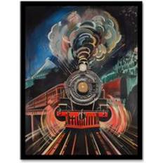 ARTERY8 Steam Train Painting Engine Powerful Bold Print Framed Art