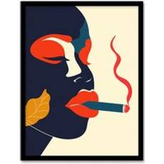 Red Framed Art ARTERY8 Lips Smoking Woman Print Framed Art