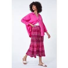 Pink Skirts Roman Crinkle Cotton Metallic Foil Midi Skirt in Pink
