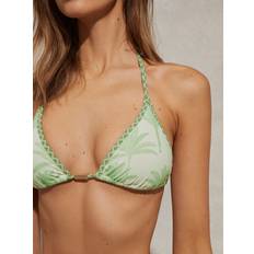 Green Bikinis Reiss Womens Green/cream Thia Palm-print Triangle Bikini top