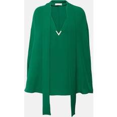Valentino Blusar Valentino Caped tie-neck silk blouse green